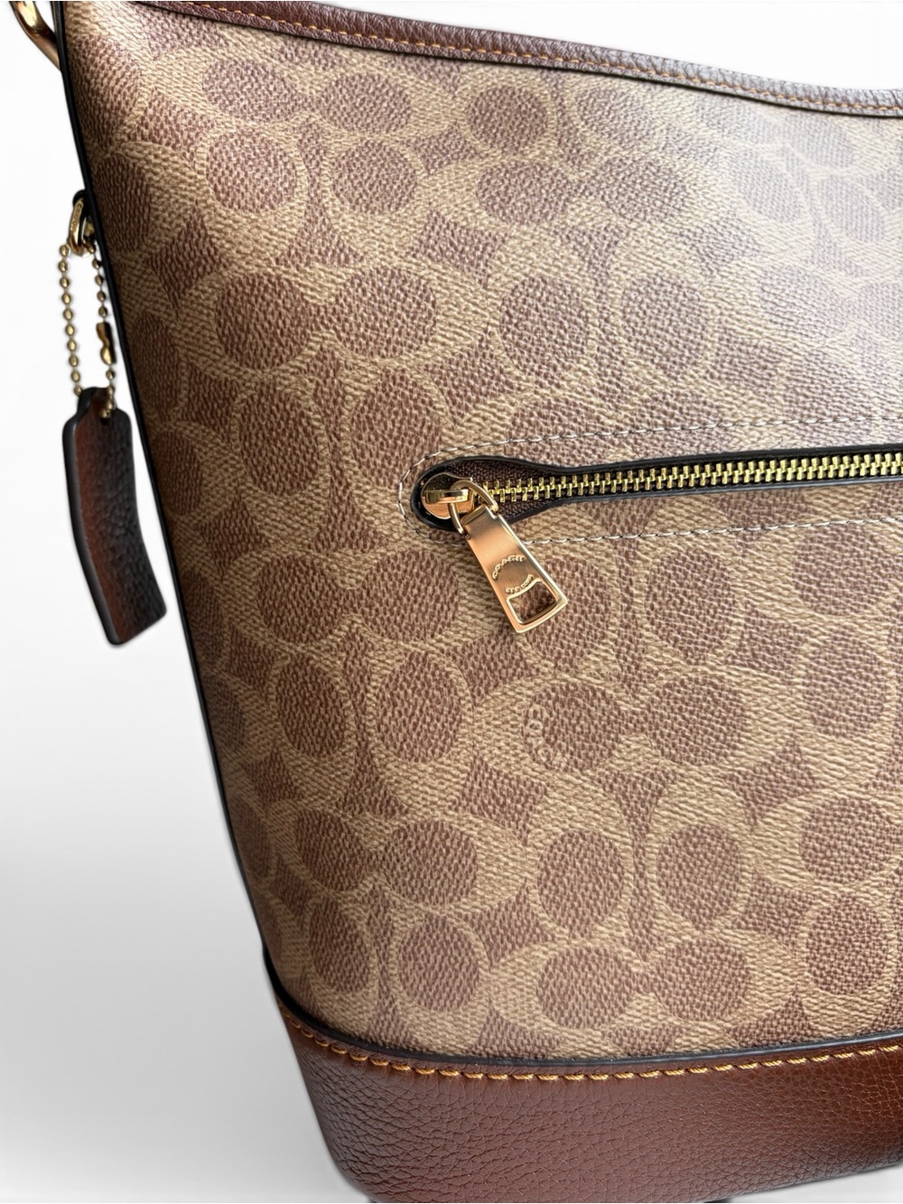 Coach Jude Duffle Bag Brown Signature Canvas Bucket Bag with Leather Trim - Picture 10 of 16